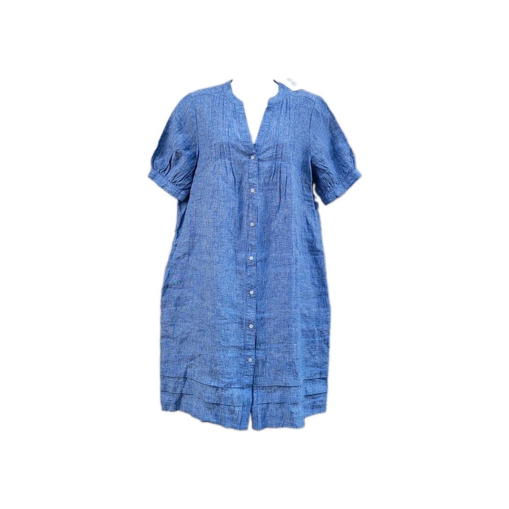 J. Mclaughlin Gianna 100% Linen Dress Blue Sz M Lagenlook Coastal